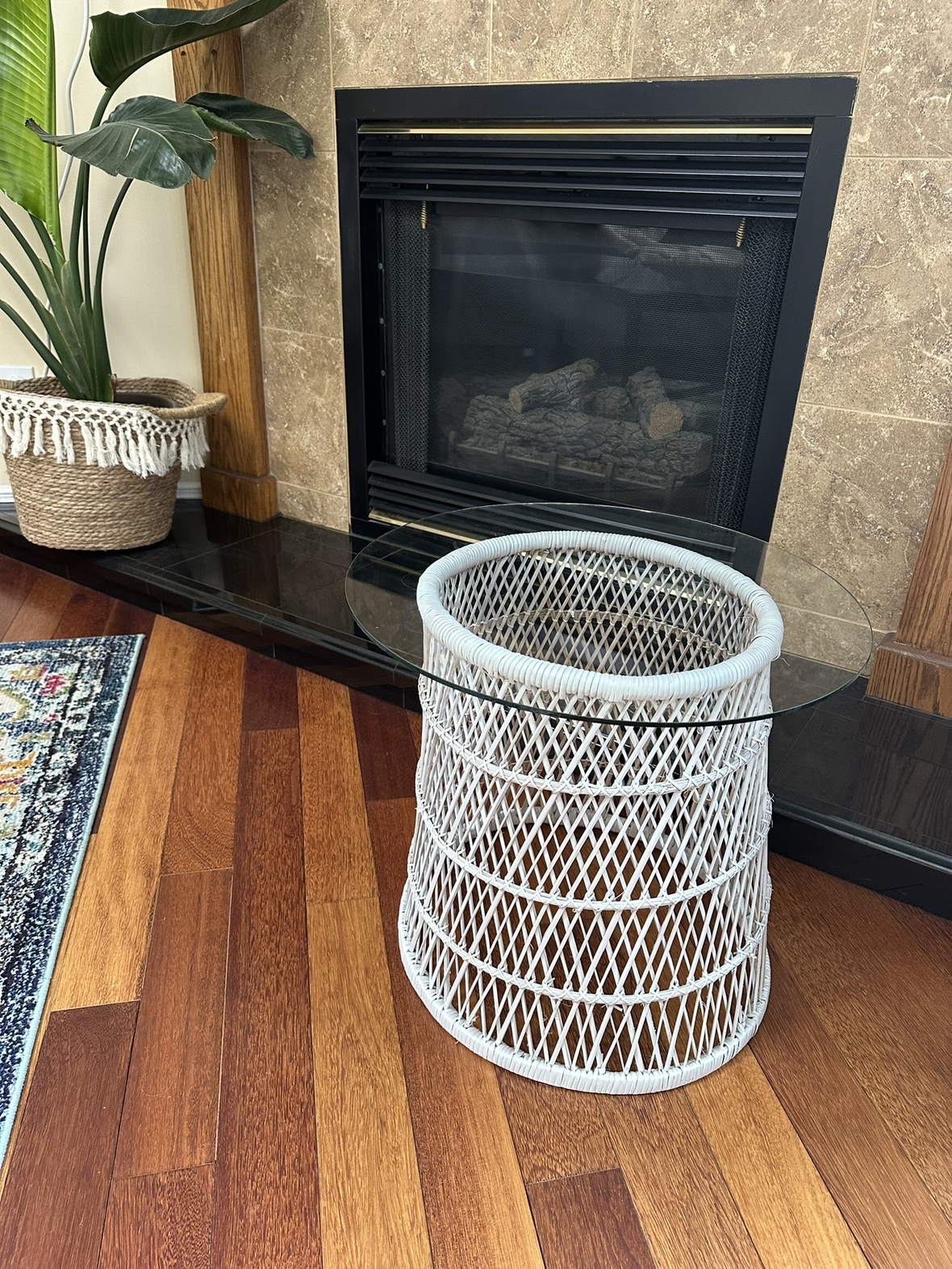 White Glass Wicker Coffee Table
