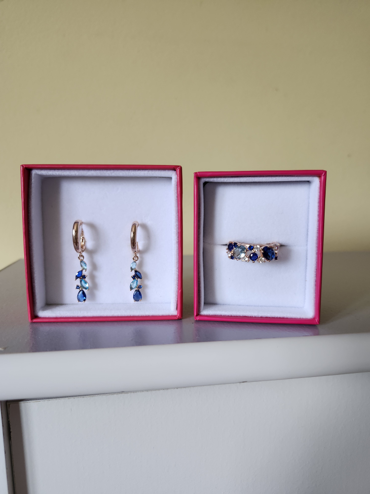 14K Blue 585RG Gold Earrings & Ring(8) Set