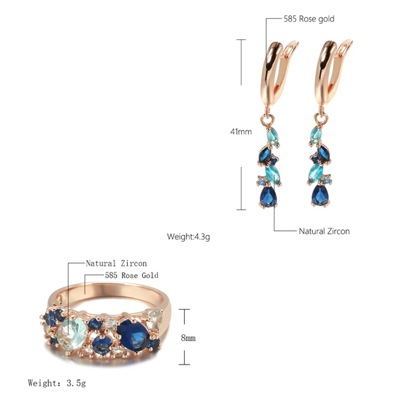 14K Blue 585RG Gold Earrings & Ring(8) Set - photo 5