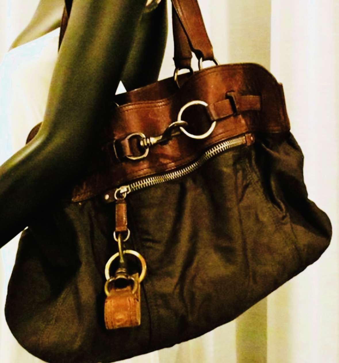 Miu Miu by Prada Brown Leather and Nylon bag/ Tote Bag image indicator(2)