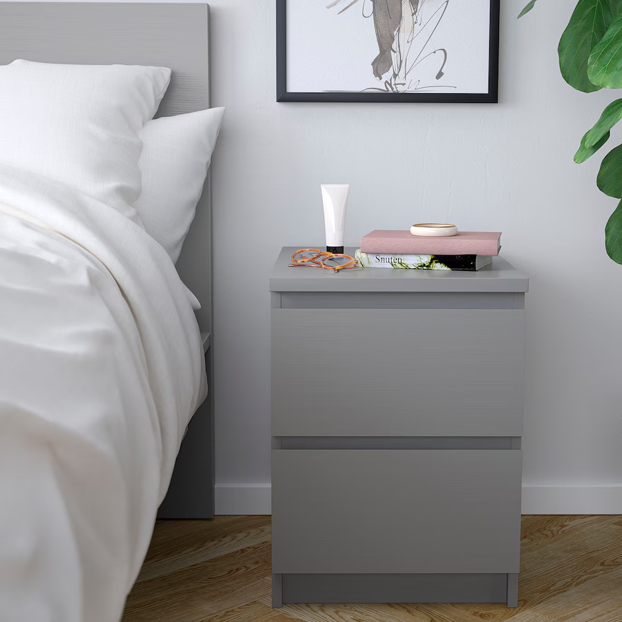 MALM 2-drawer chest, gray stained
