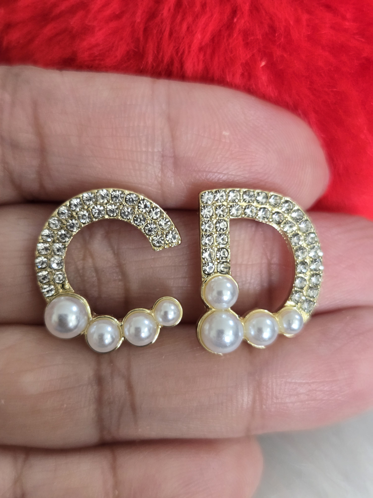 Gold CD Earrings with Pearls *new - photo 2