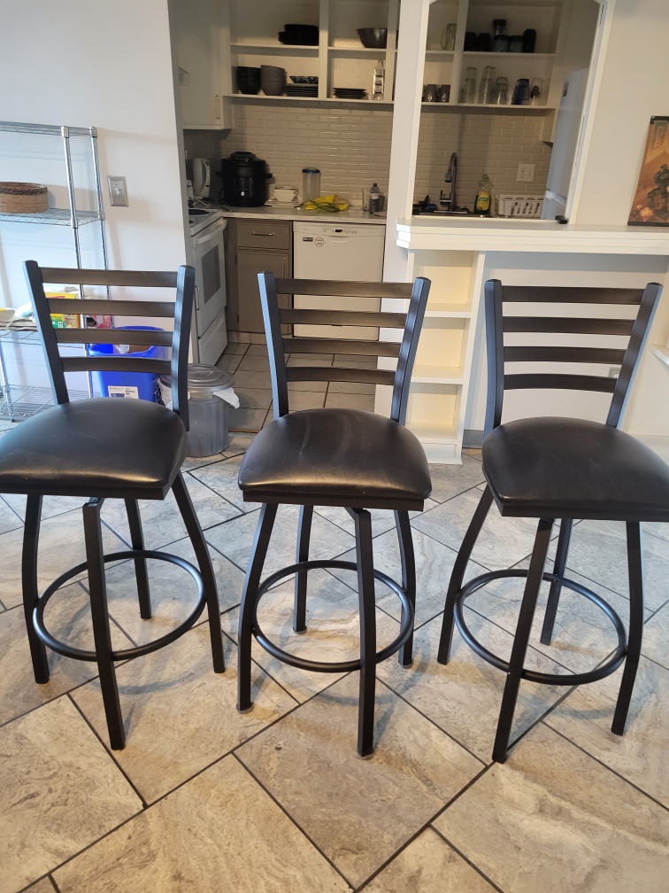 Set of 3 Leather Bar Stools
