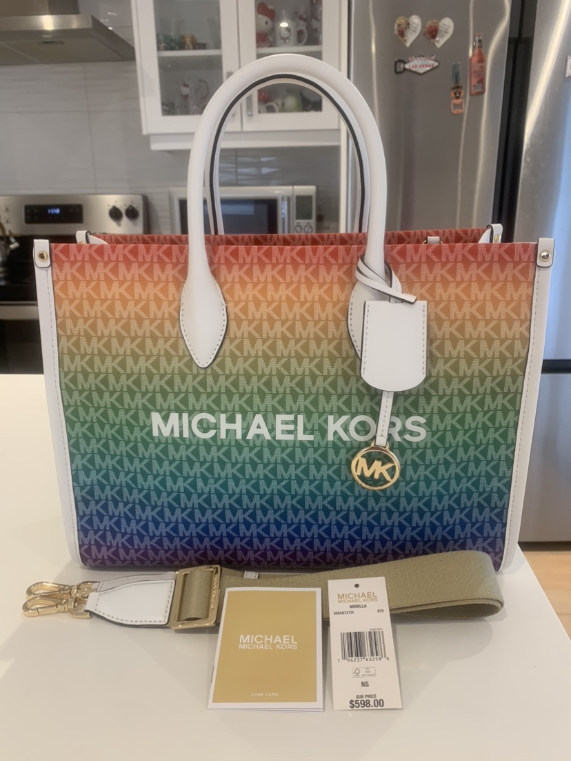 🌈 Brand New Michael Kors Medium Mirella Rainbow Tote Bag thumbnail