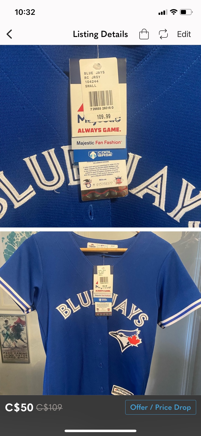 Blue Jays Jersey sz M women, child’s large thumbnail