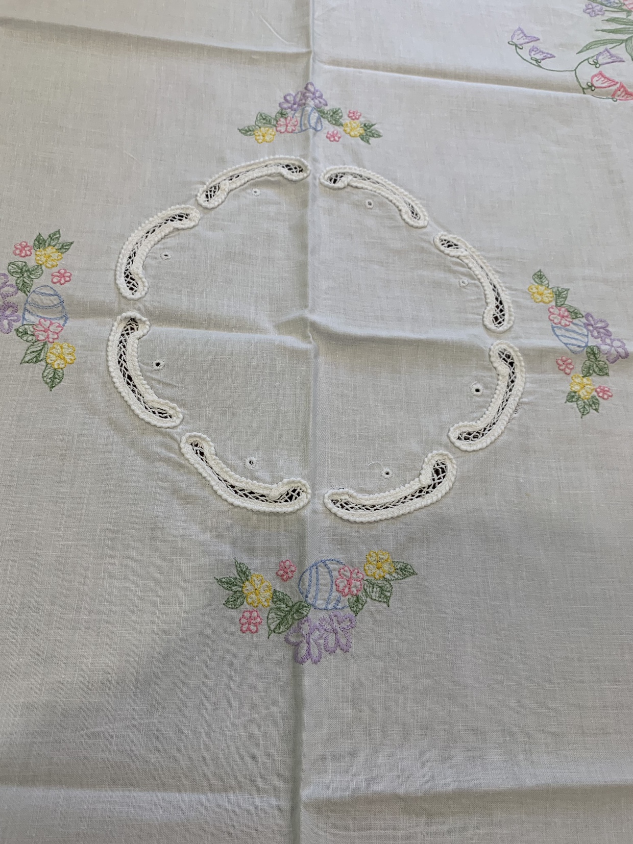 Embroidered Lace and Cotton Easter Themed Tablecloth image indicator(4)