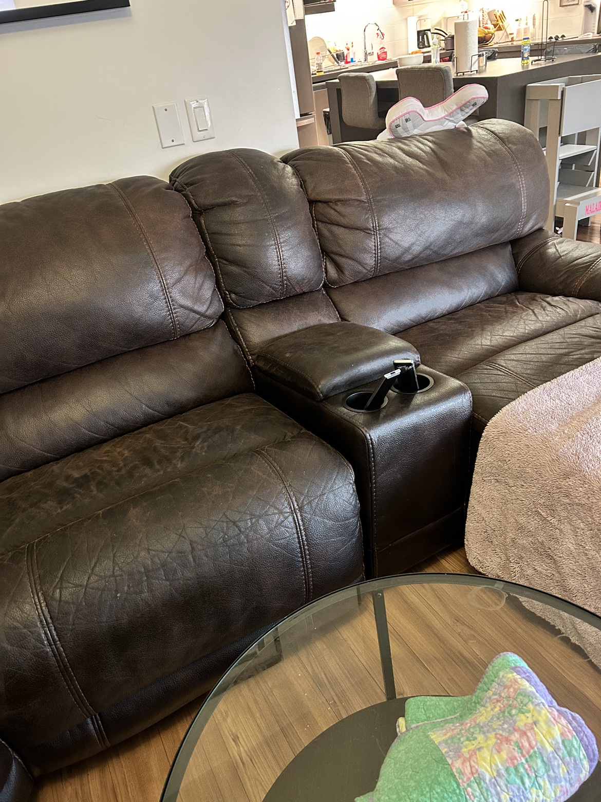Brown Leather Sectional Sofa - photo 2