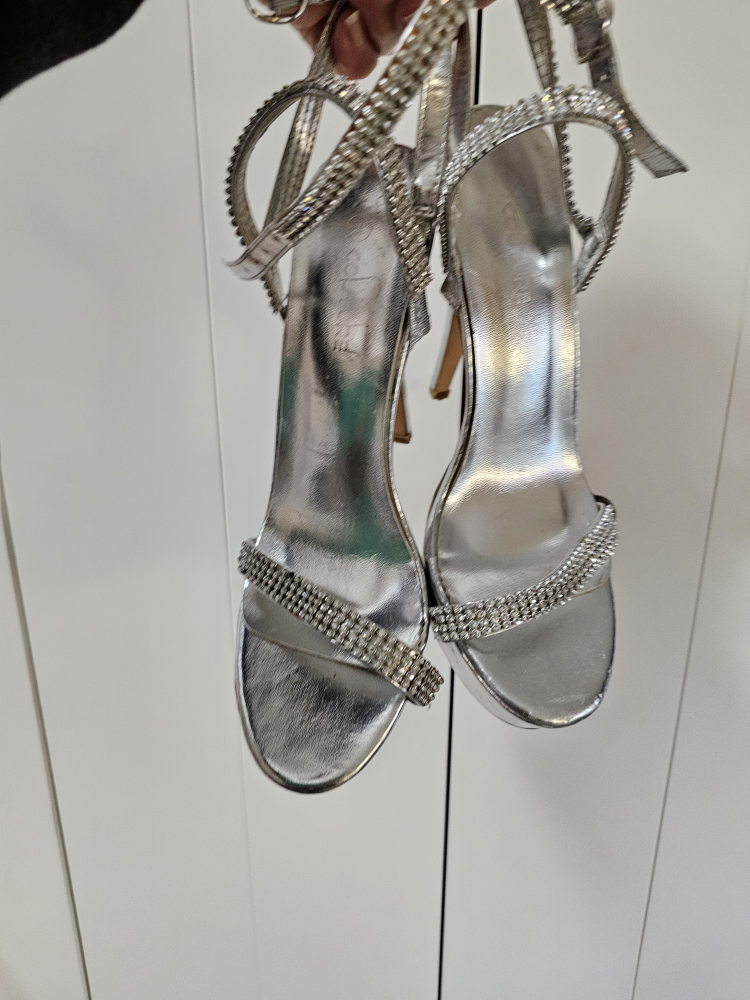 Silver Rhinestone High Heel Sandals