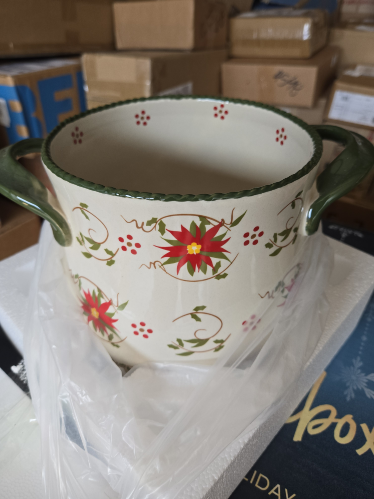Ceramic Cookware & Serving Bowl w/ Poinsettas