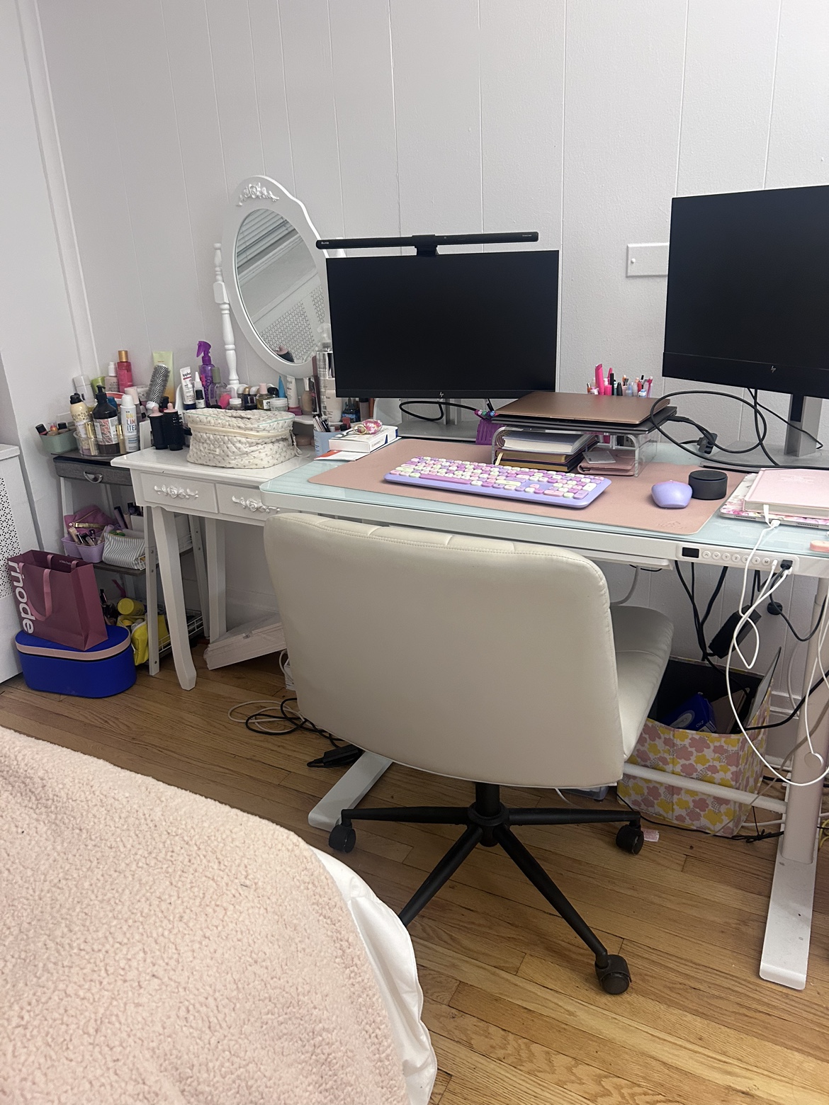White Standing Desk with Glass Top