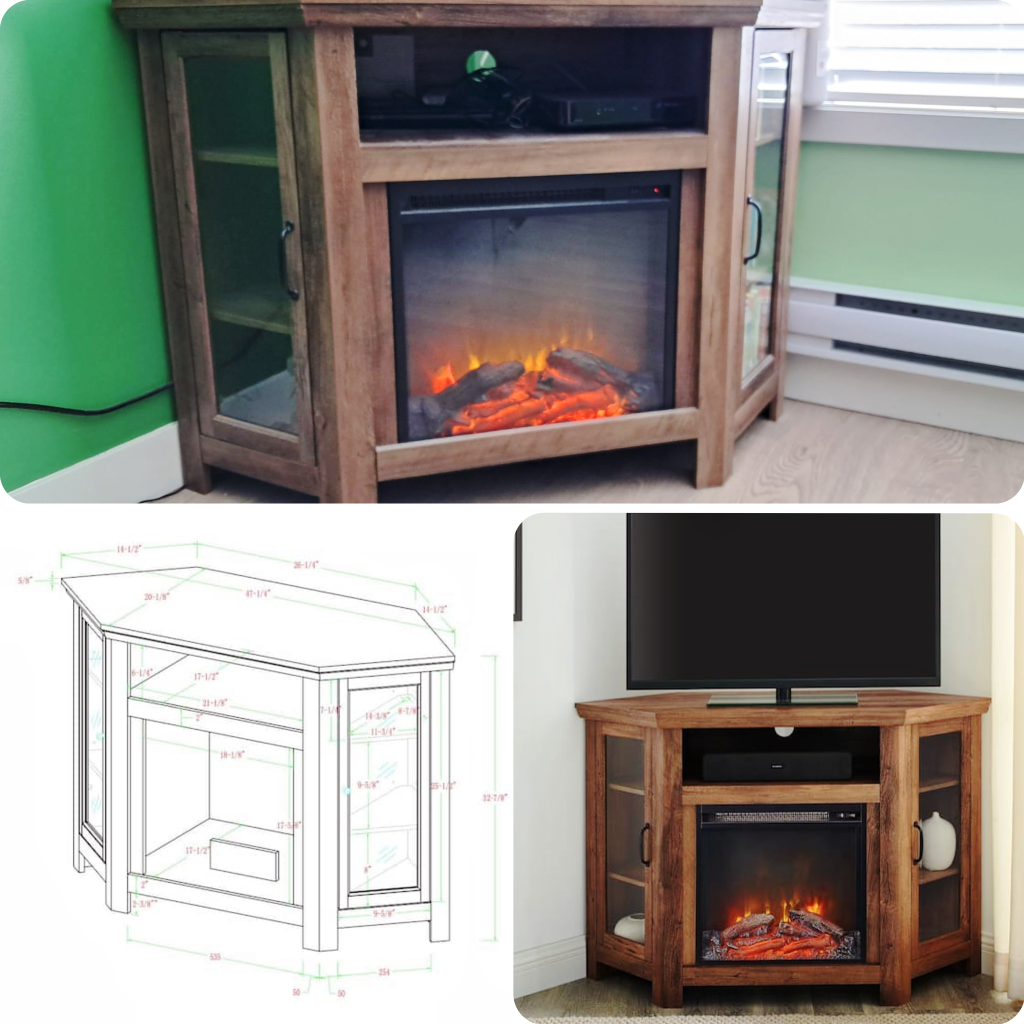 95% New 48" Solid Wood Corner Fireplace Media TV Stand Console