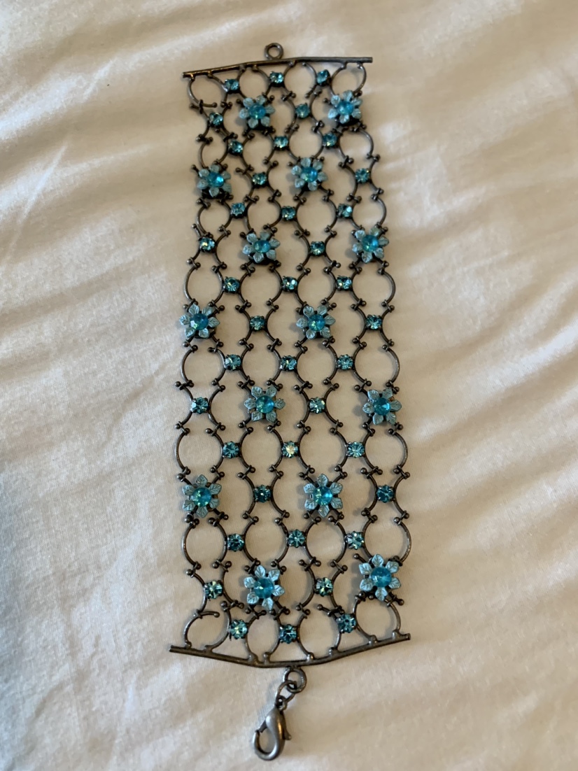 Rhinestone Bracelet with Blue Flowers - photo 3
