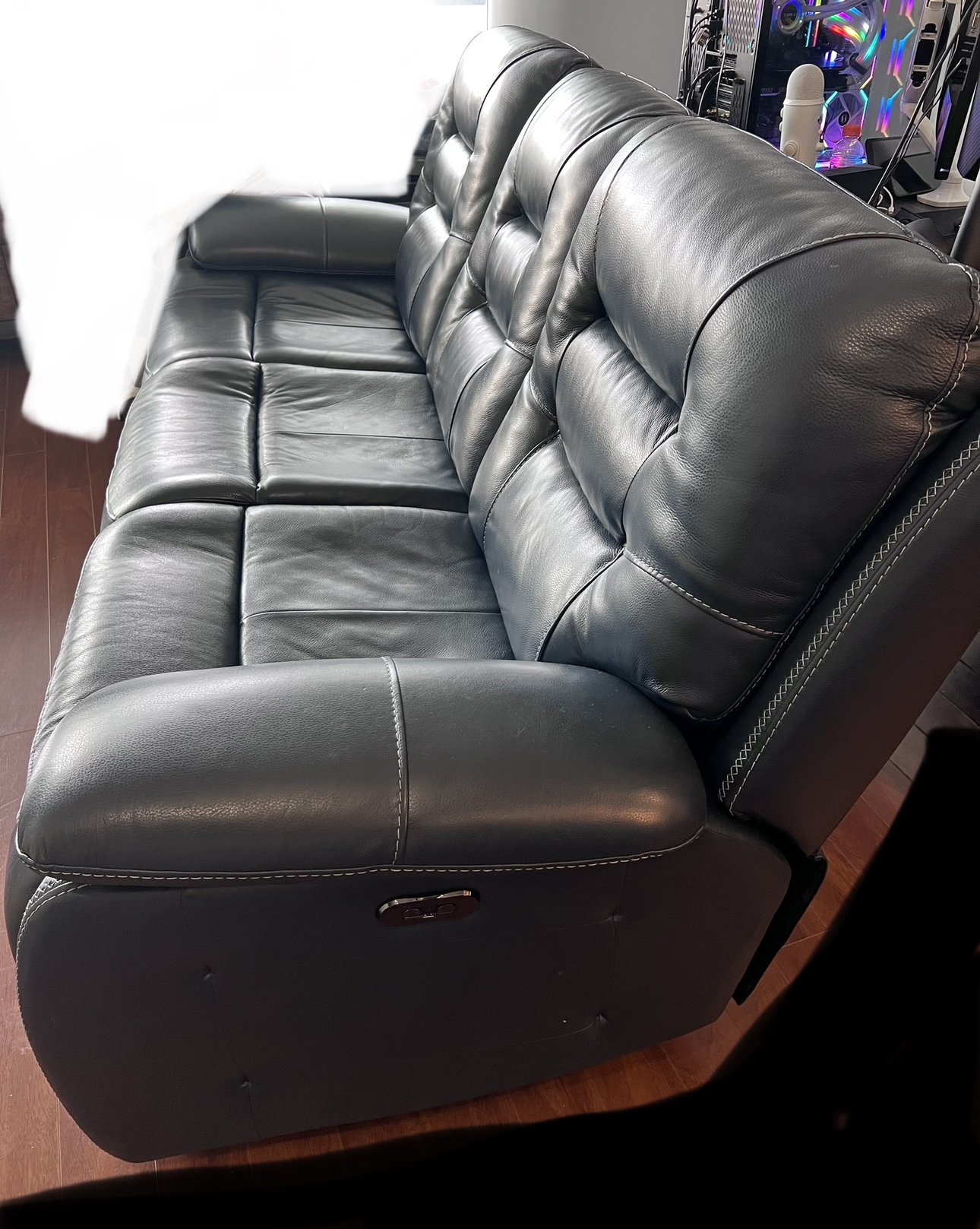 Blue Navy Leather electric Recliner Sofa - photo 2