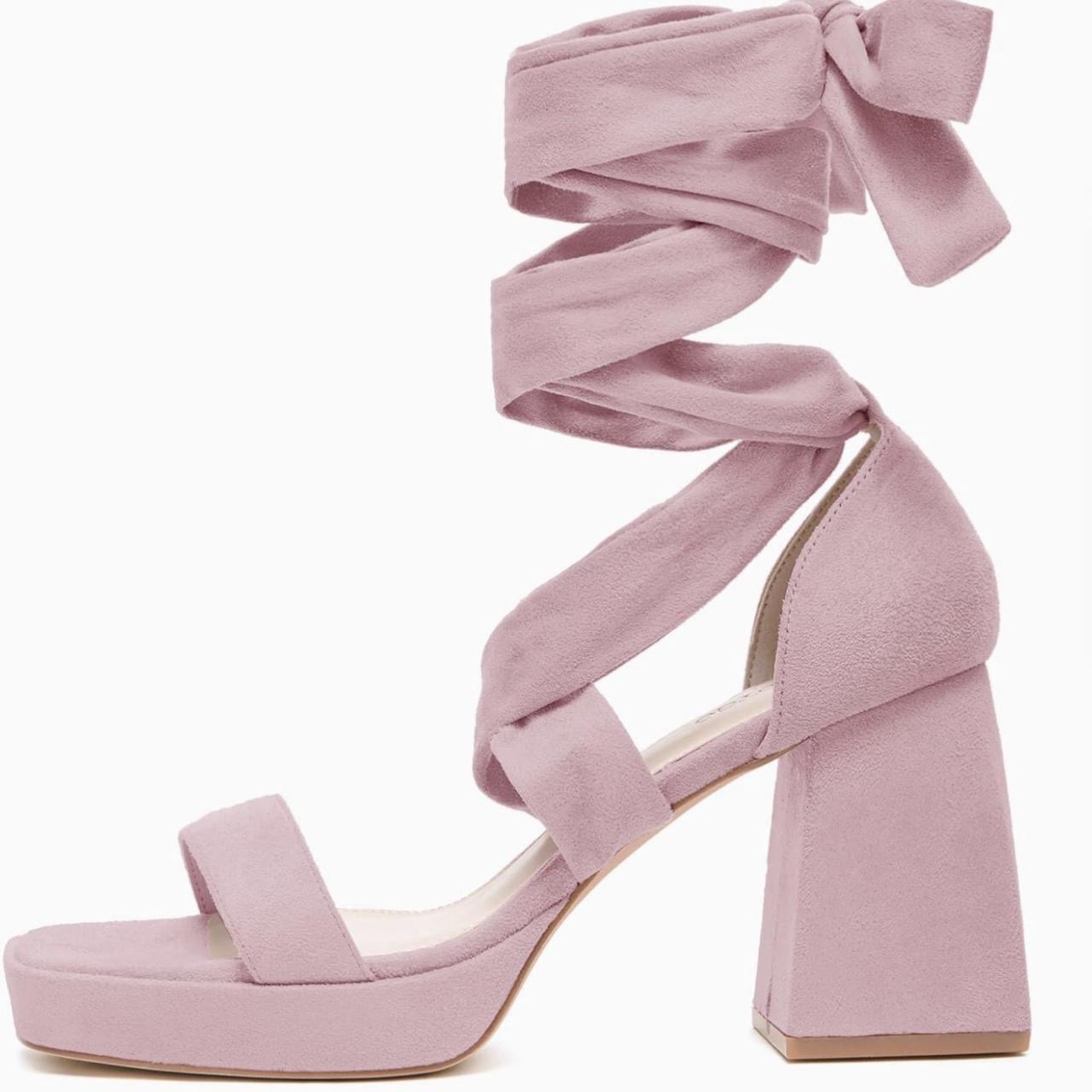 Pink Suede Lace Up Heels thumbnail