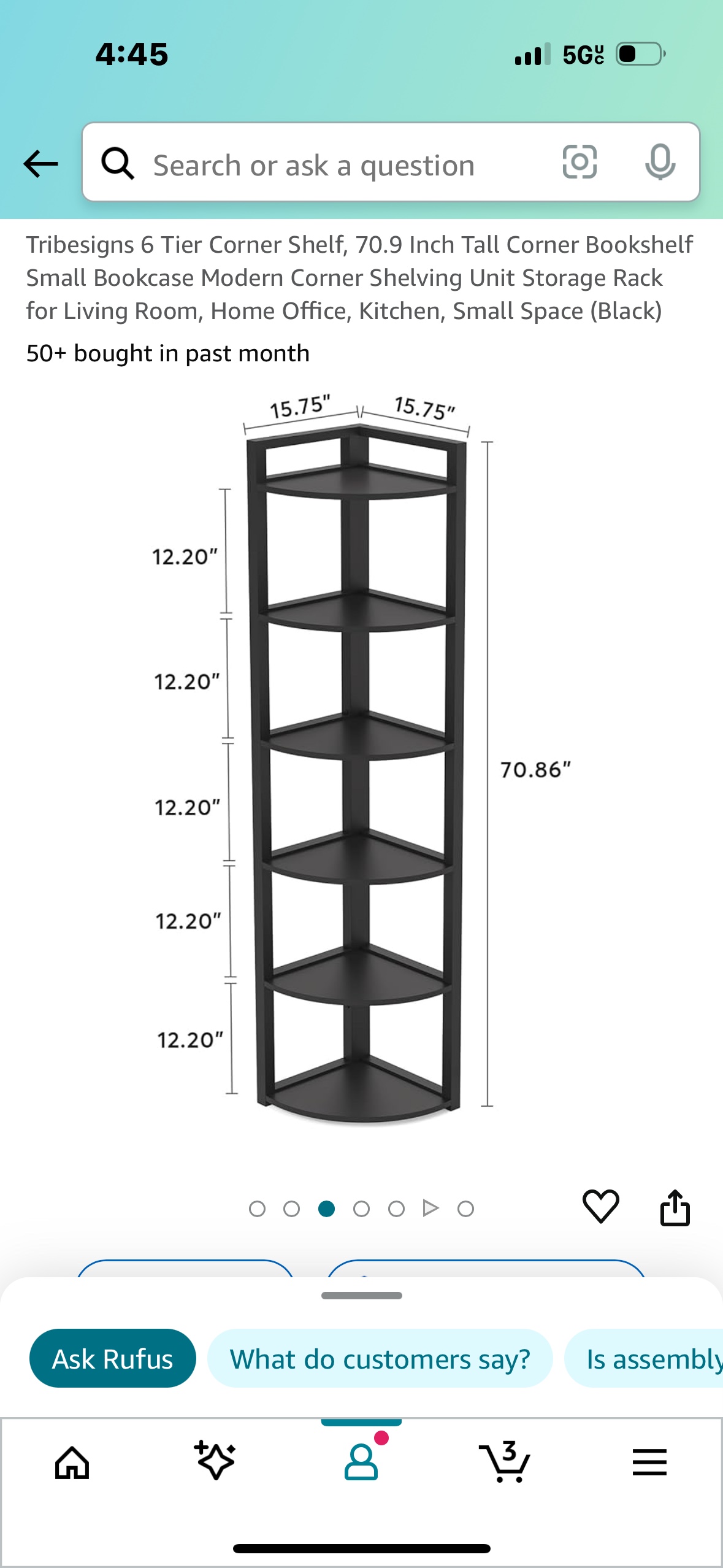 Black 6 Tier Corner Shelf