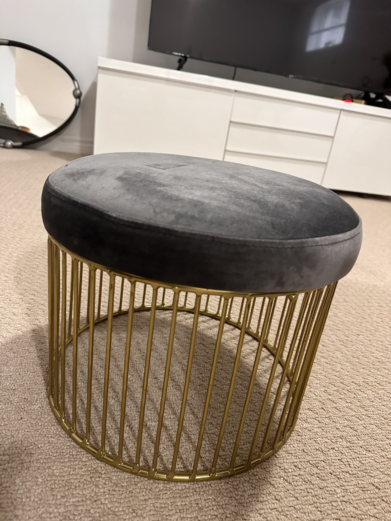 Gold and Grey Velvet Ottomans