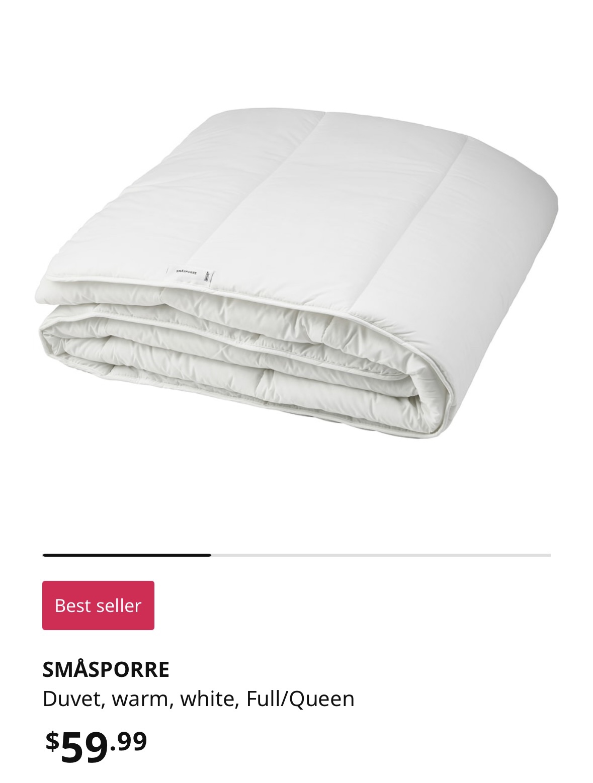 IKEA SMÅSPORRE Duvet - Full/Queen, warm, white
