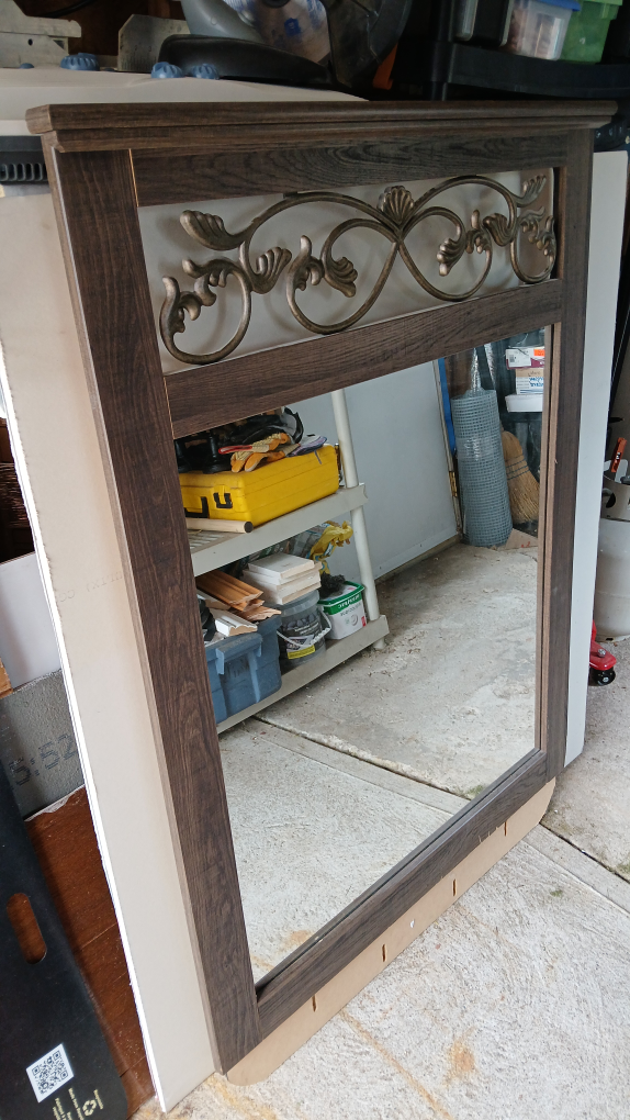 Large Wooden Mirror with Decorative Scrollwork