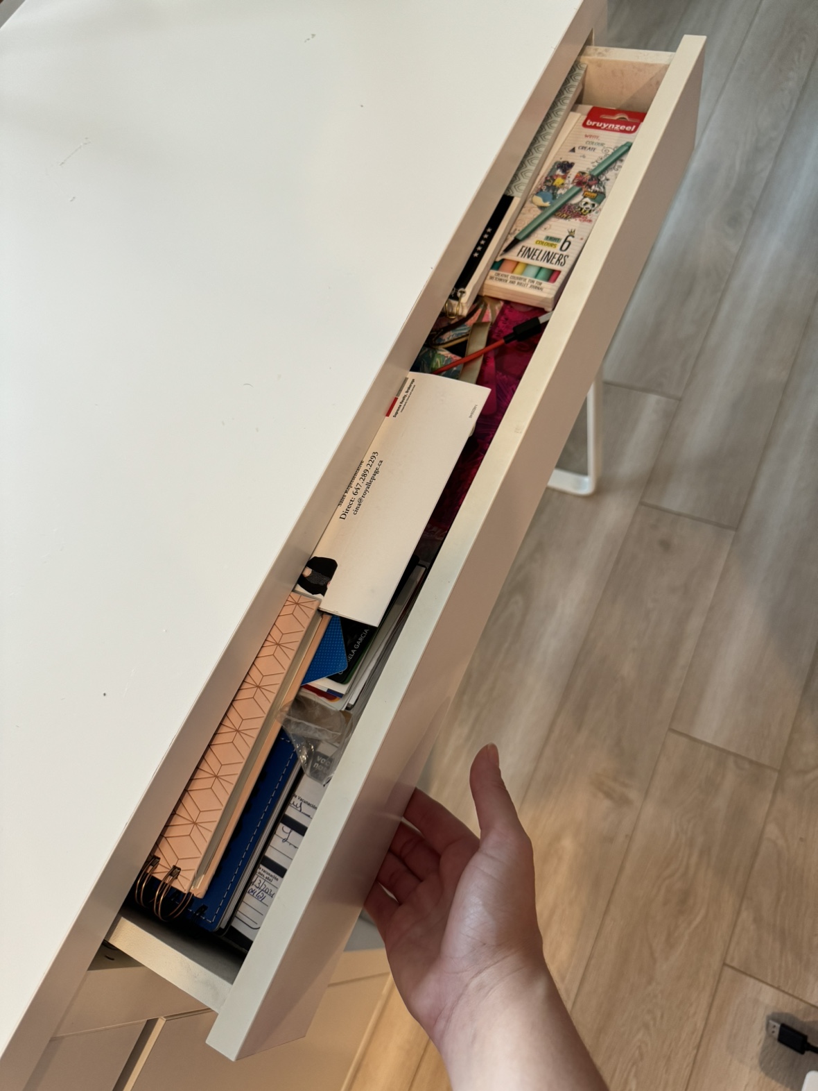 White Desk with Drawer and Cable Hole - photo 4