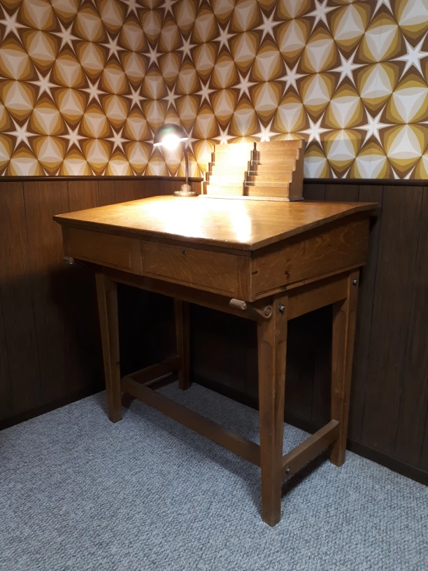 Antique Banker's Standing Desk & Art Deco Lamp