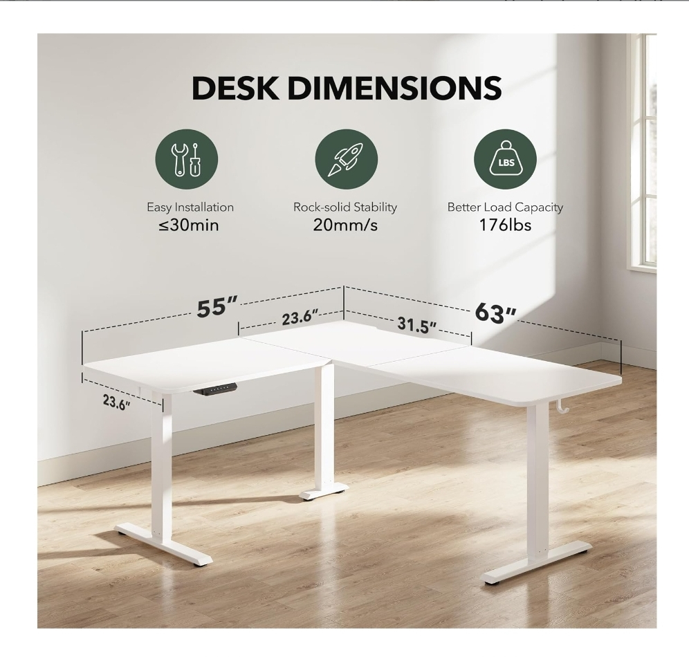 White L shaped standing desk electric adjustable height - photo 2