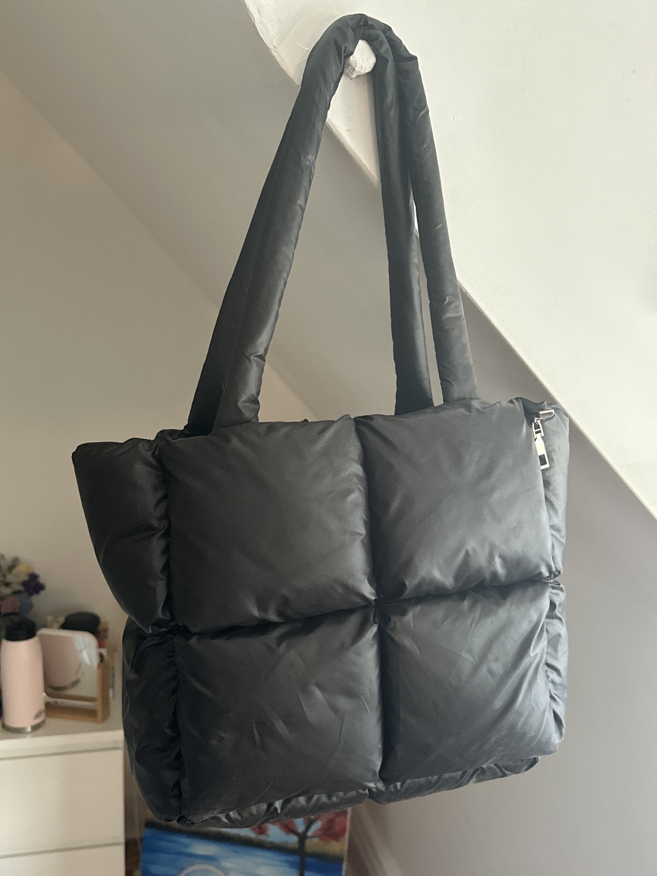 Black puffer spacious bag