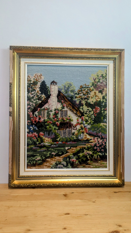 19.5" by 16.5" Framed Handmade Cottage Needlepoint Wall Art thumbnail