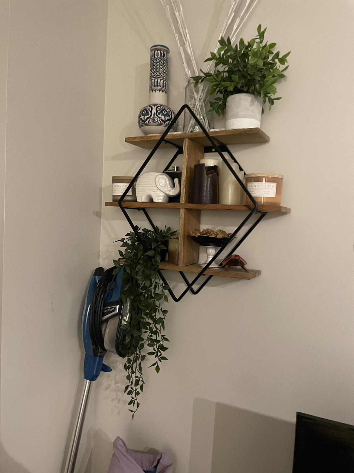 Diamond Shaped Wall Shelf wood, and black accents - photo 2
