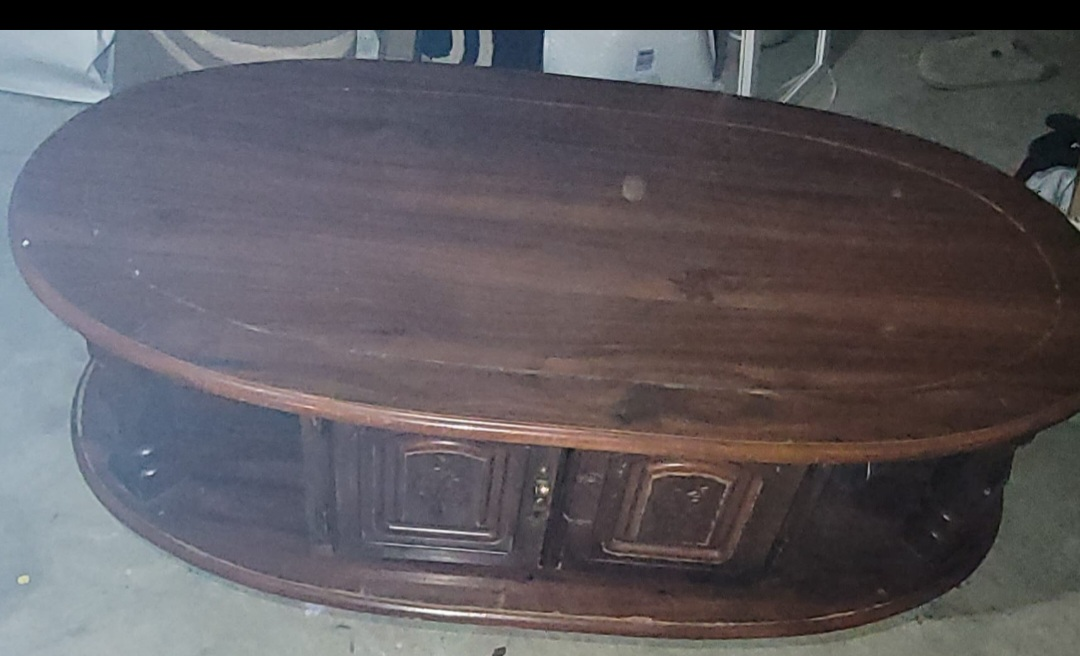 Oval Wood Coffee Table with Storage - photo 2