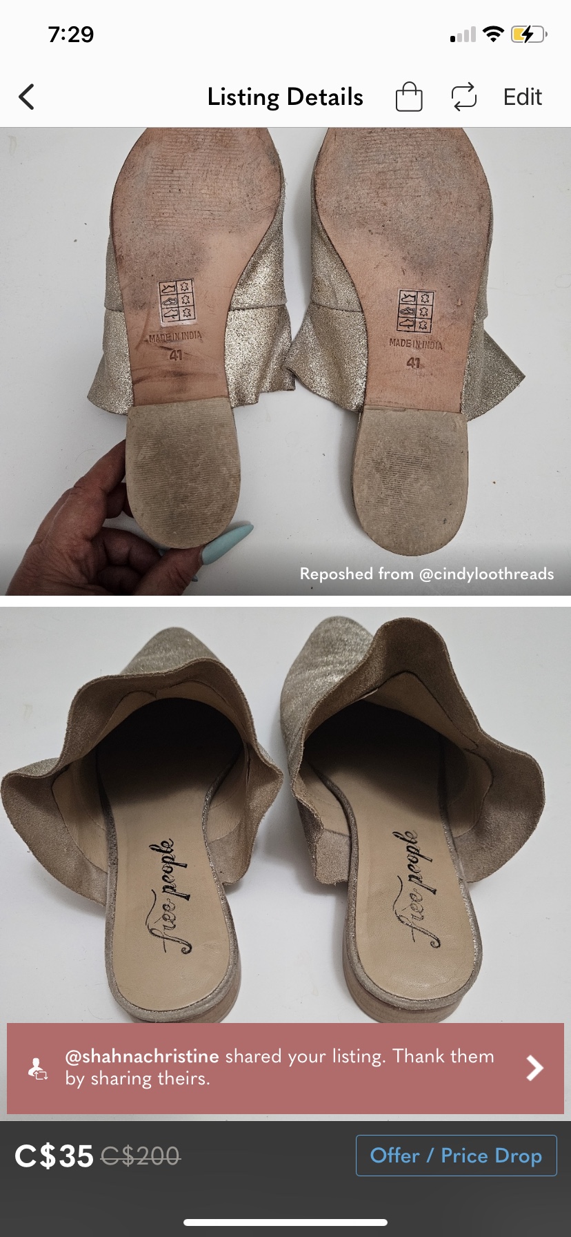 Free People Gold Mules thumbnail