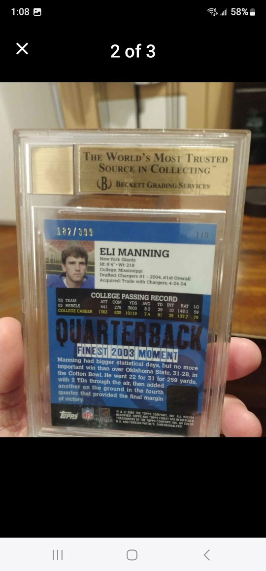 beckett verified 9.5 rating Eli manning autograph football card - photo 2