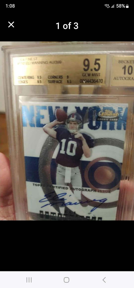 beckett verified 9.5 rating Eli manning autograph football card - photo 3