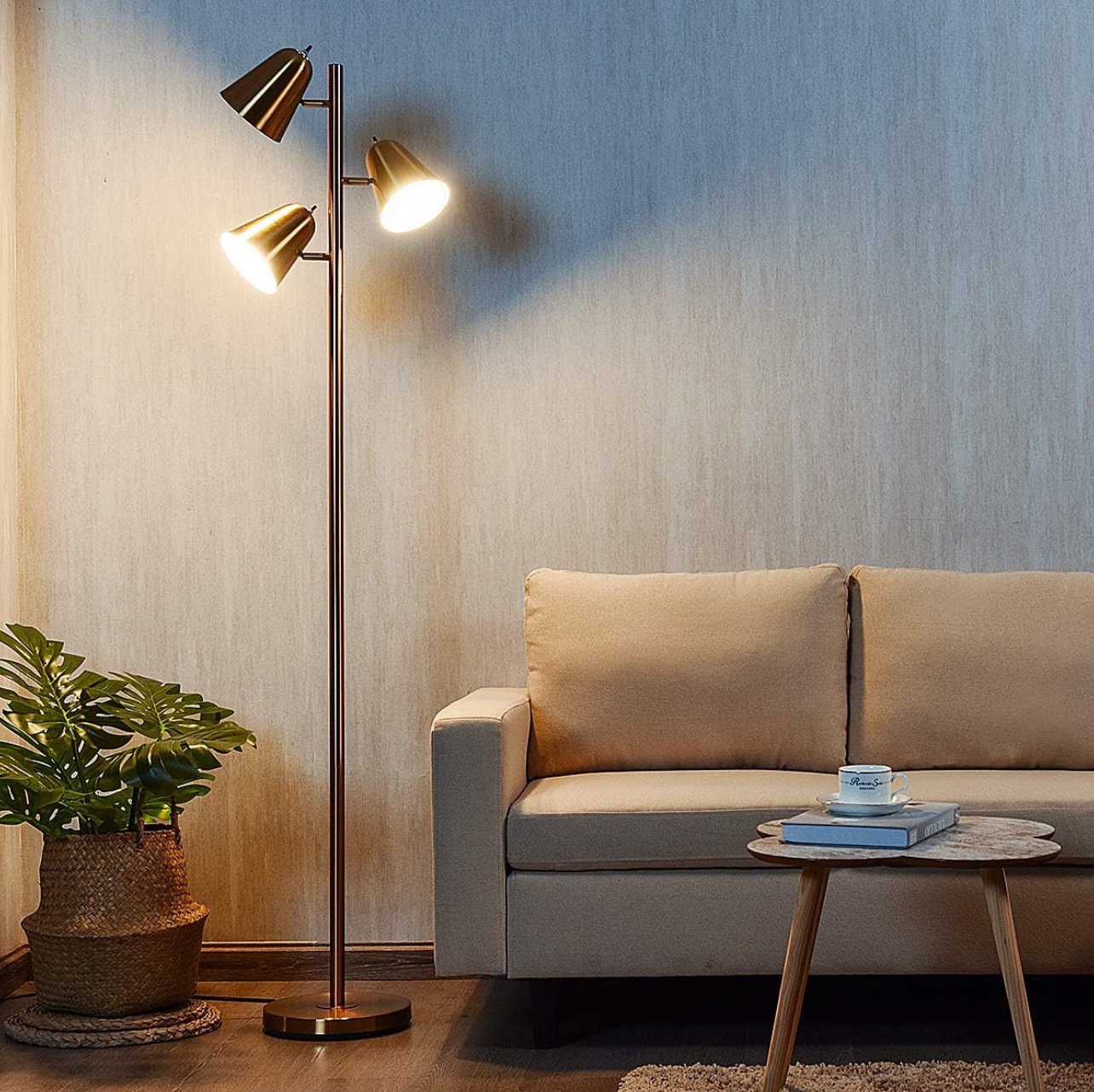 3-Light Floor Lamp, 63.5” Mid Century Modern
