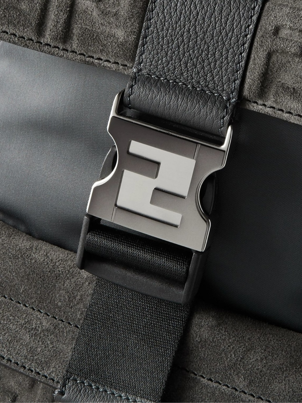 Fendi -Trimmed Logo-Embossed Suede and Shell Sling Backpack - photo 2