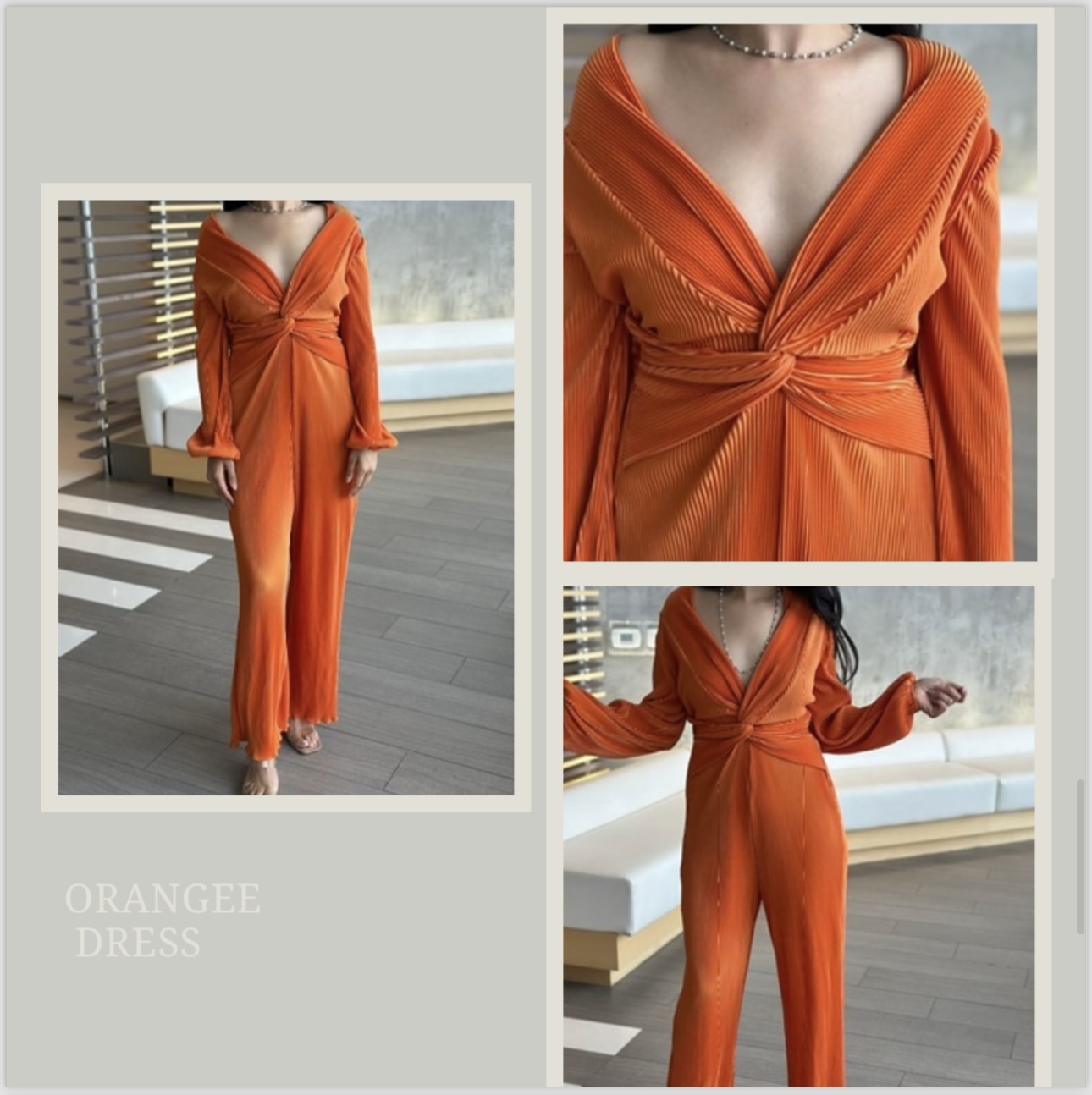 Orange Pleated Jumpsuit