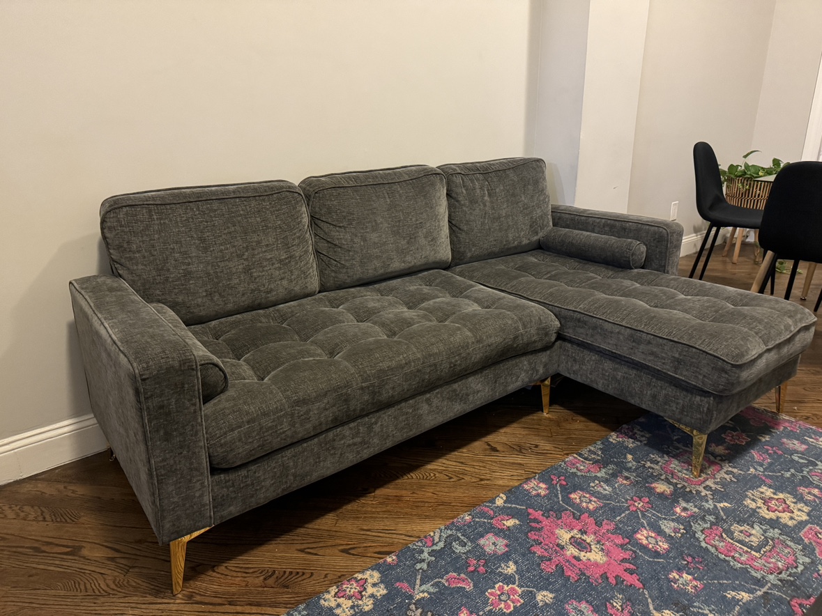 Grey Chenille L-Shaped Sectional Couch