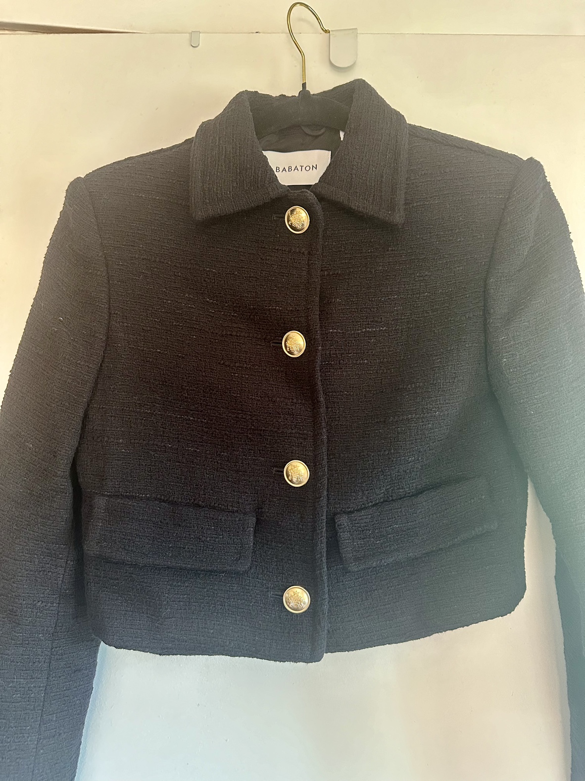 Aritzia Babaton Black Frances Tweed Crop Jacket