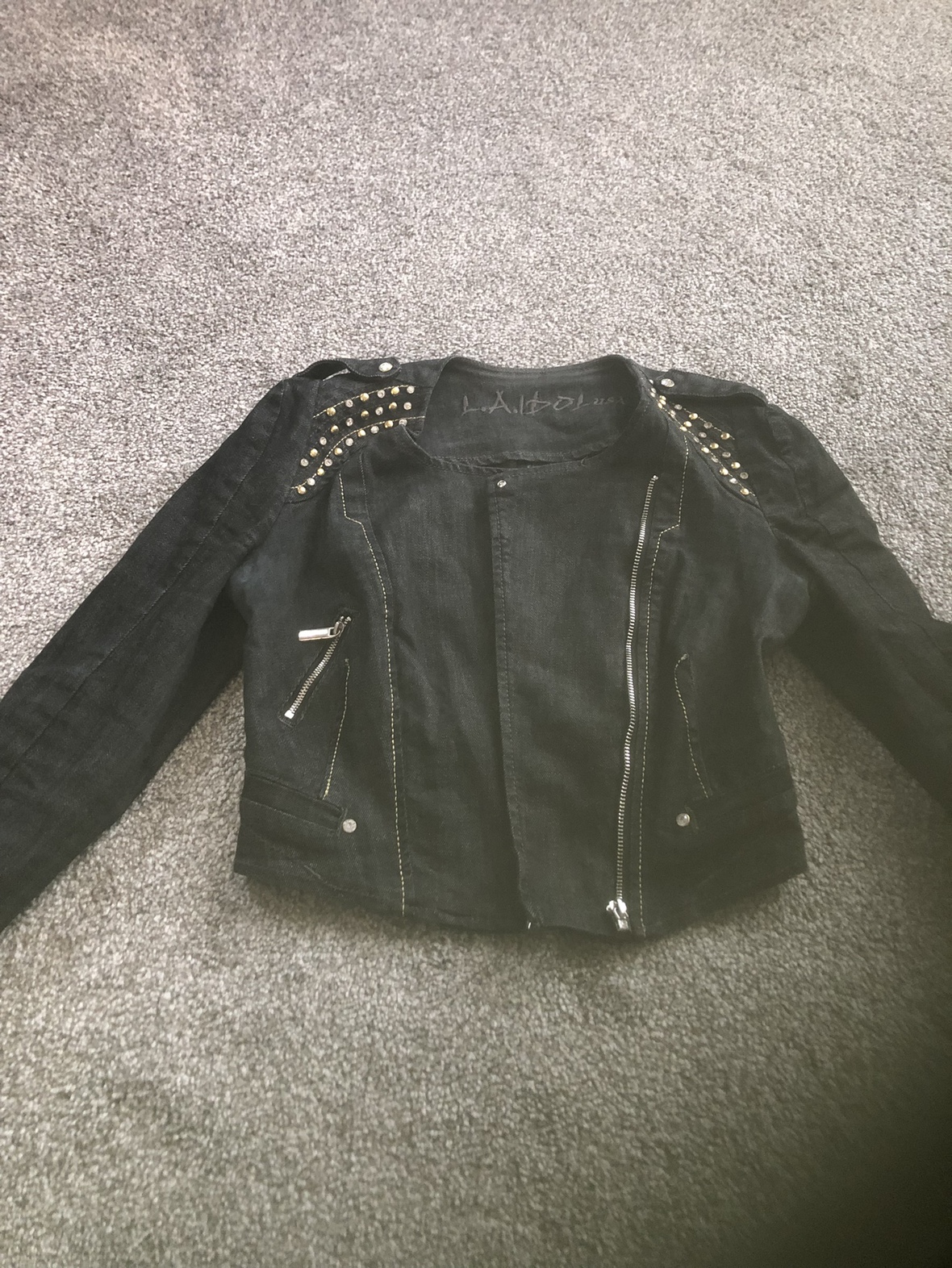 Black Denim Jacket with Studs - photo 2