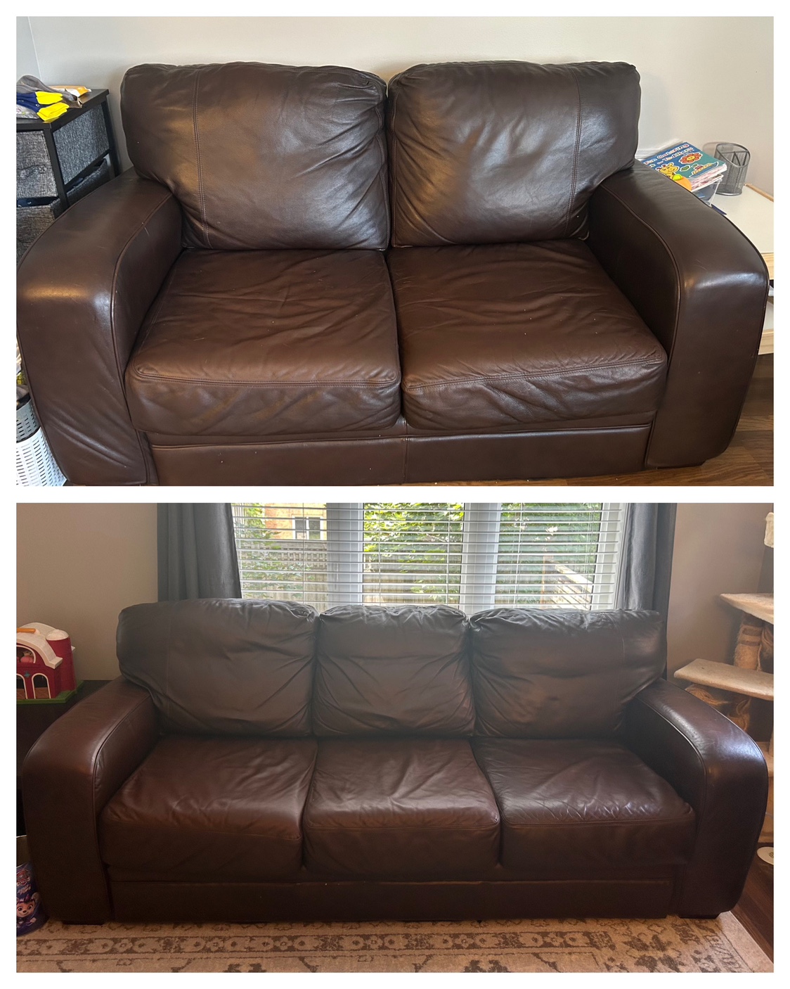2 Brown Leather Sofa - MUST GO thumbnail