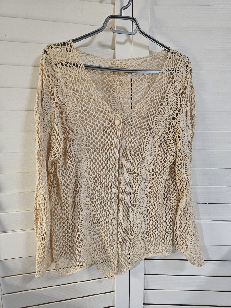 Women's Summer Long Sleeve  Hollow Out Crochet Knit Beige
