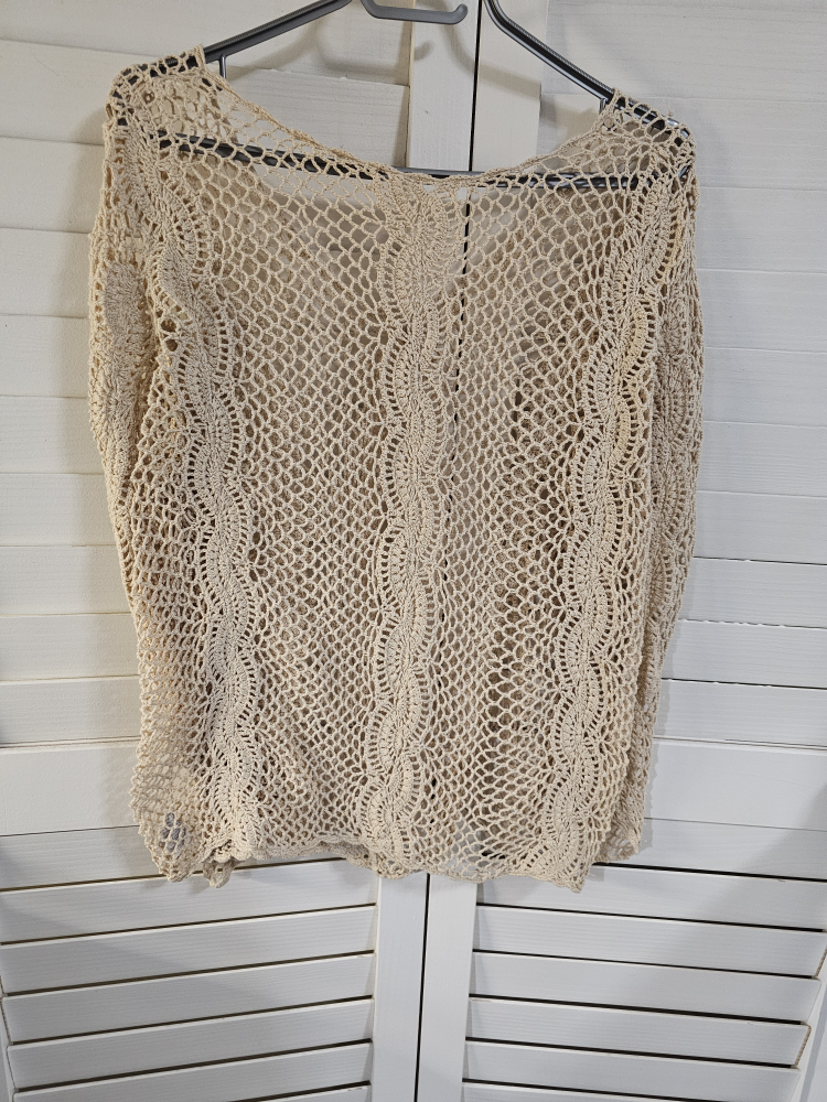 Women's Summer Long Sleeve  Hollow Out Crochet Knit Beige - photo 2