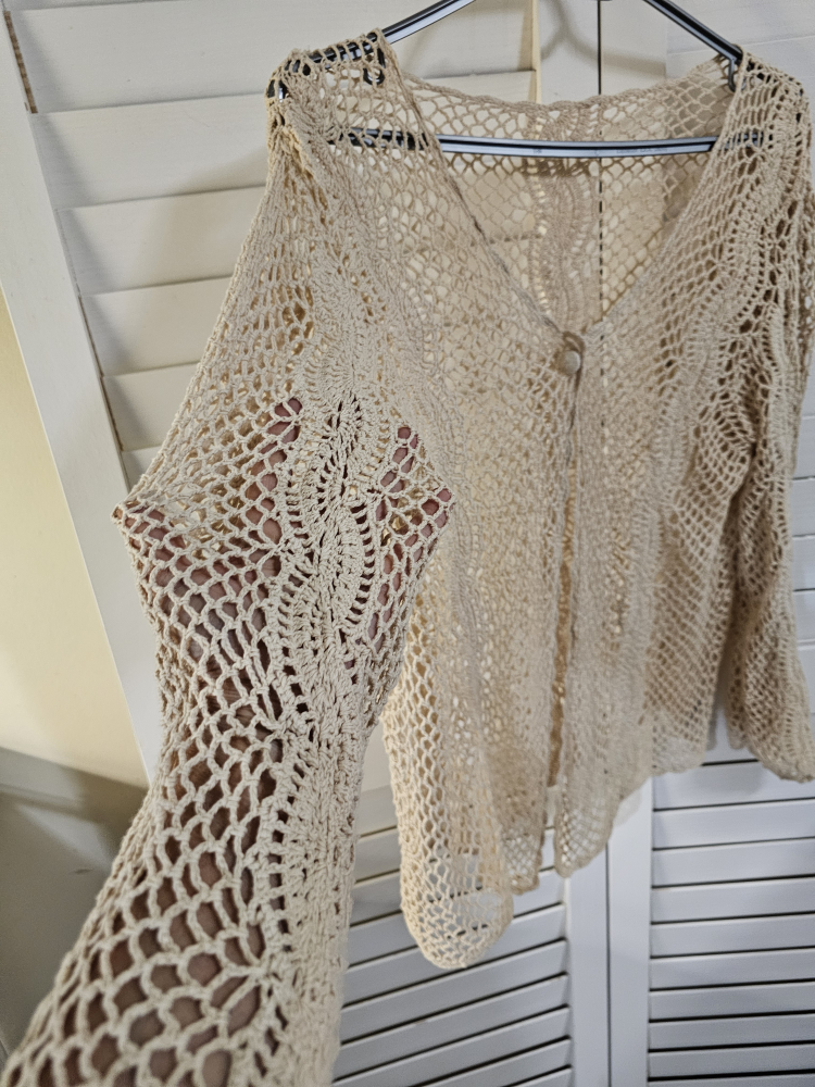 Women's Summer Long Sleeve  Hollow Out Crochet Knit Beige - photo 4