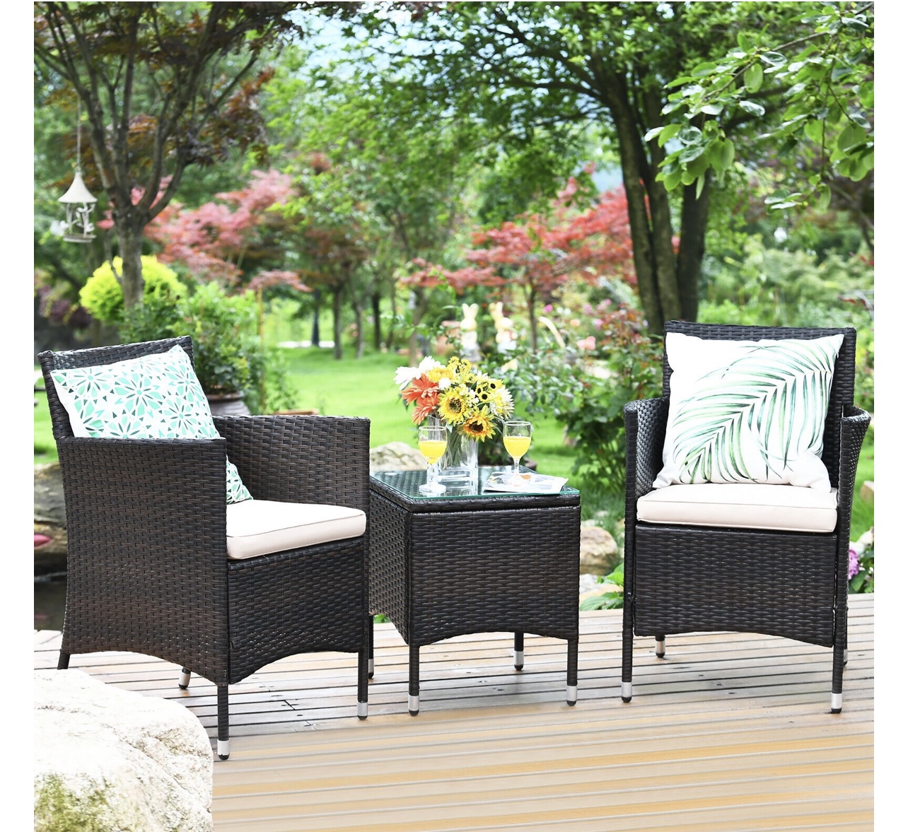 3 PCS PE Rattan Wicker Furniture Sets Garden Beige - photo 3