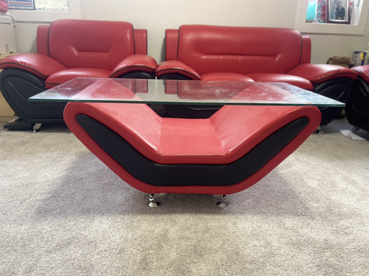 4 pcs Red Leather Sofa Set - photo 5