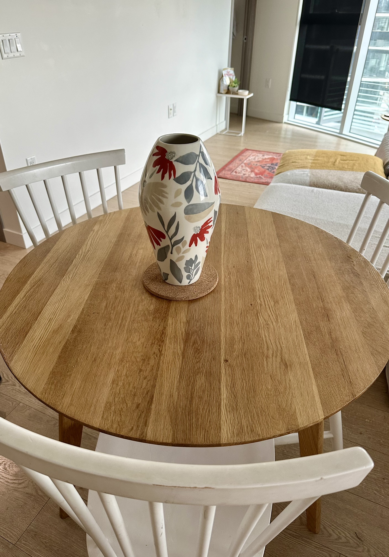 EQ3 solid oak wool Round Wooden Dining Table with 3 chairs - photo 2