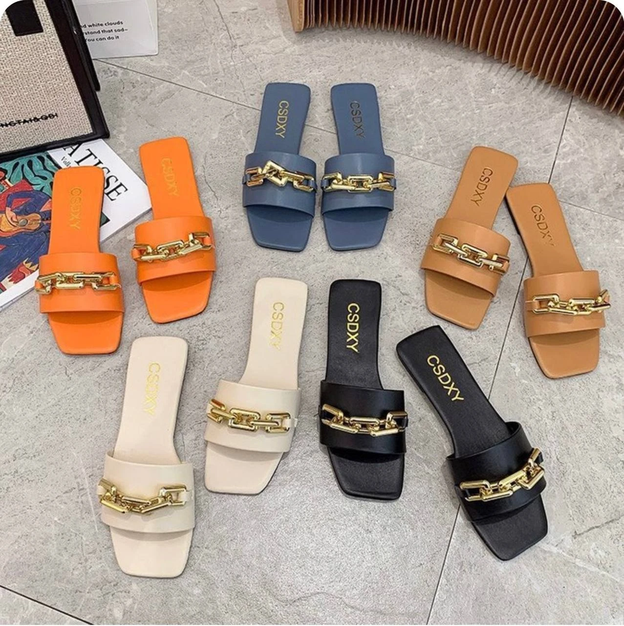 Ladies Gold Chain Slides