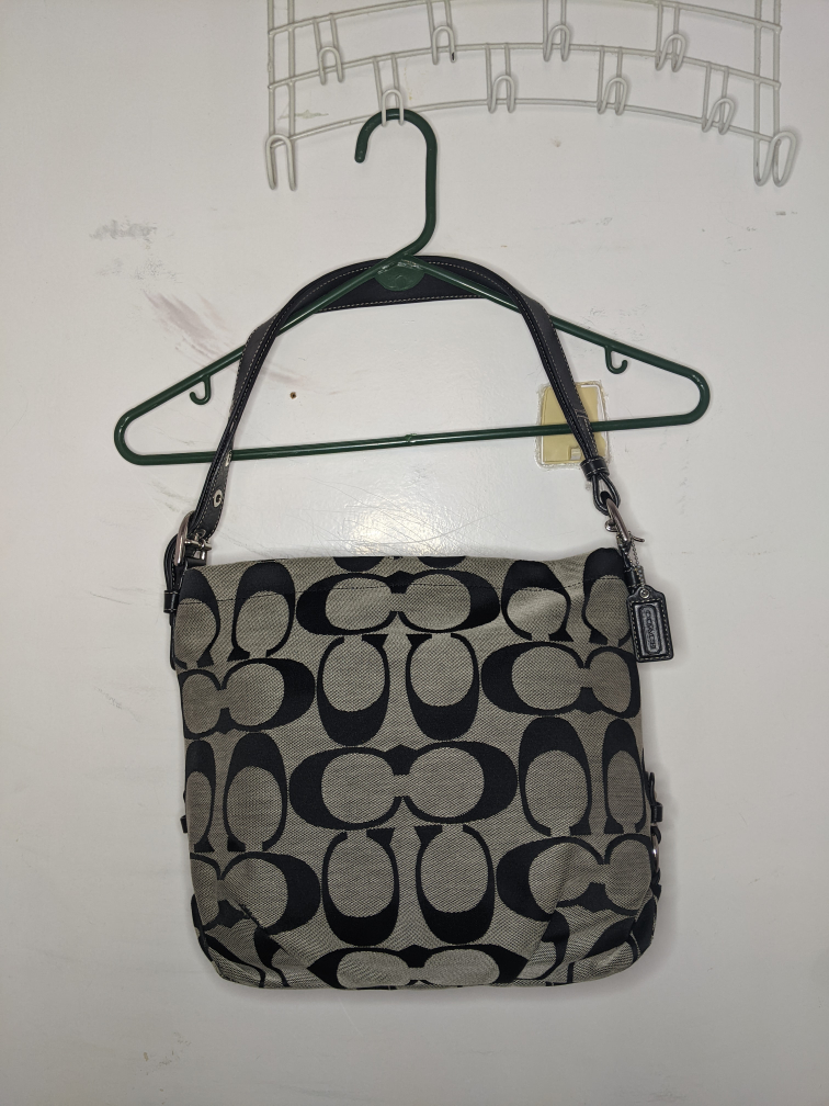 COACH SIGNATURE DUFFLE TOP ZIP Crossbody Purse bag Black Vintage image indicator(2)