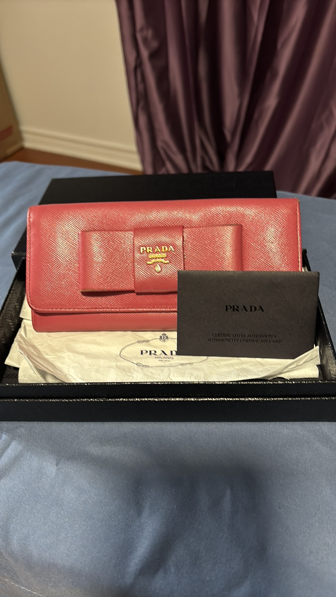 Prada saffiano leather bow wallet thumbnail