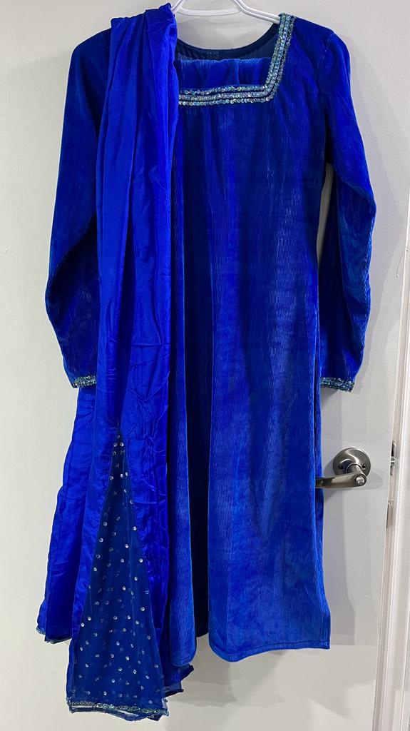 Clearance Offer Blue Velvet Suit 3 Piece