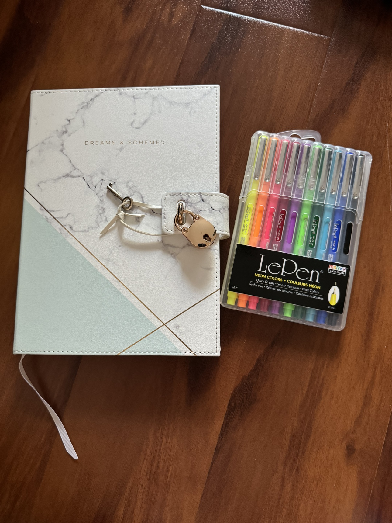 Locked Notebook and Neon Markers